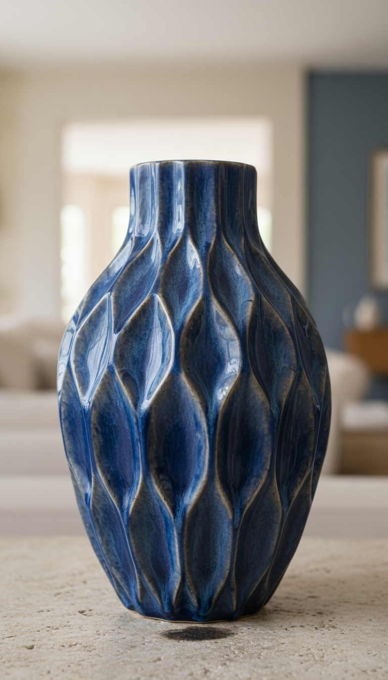 Rippled Indigo Ceramic Vase